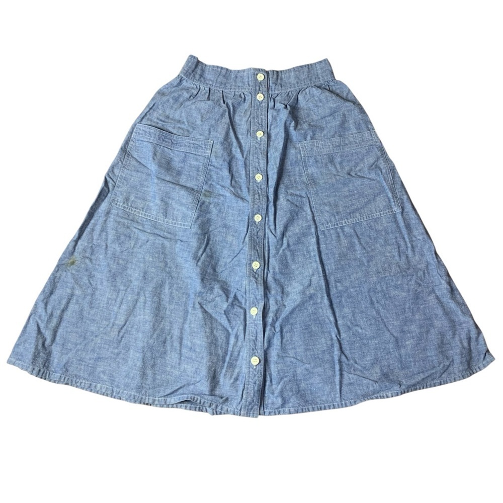 Vintage Ports International Chambray Button-Front Midi Skirt - Blue - Size 8